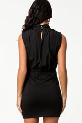 Kaamastra Black Polyester Halter Neck Short Dress for Women